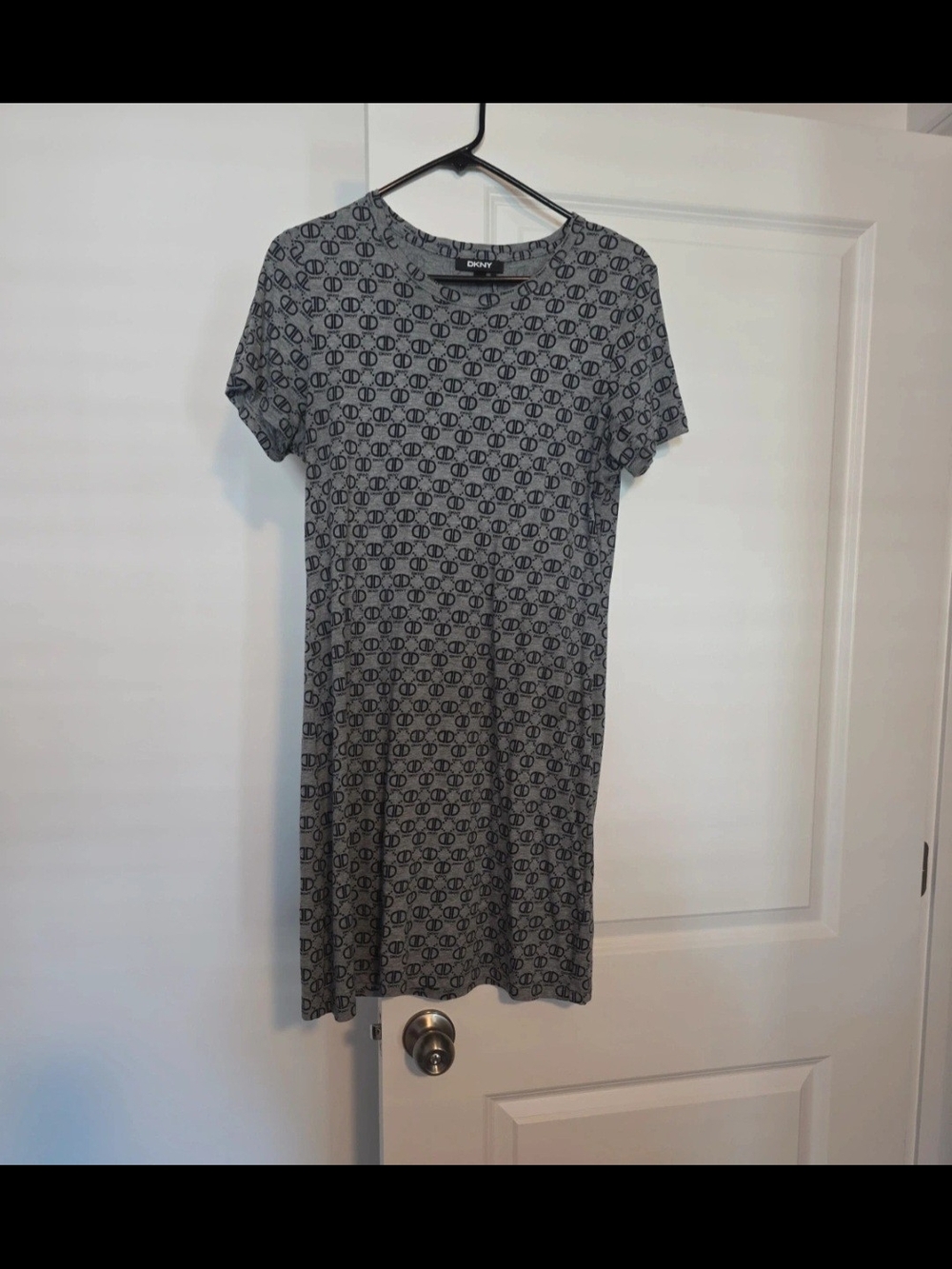 DKNY Gray Logo-Print Short Sleeve Mini Dress